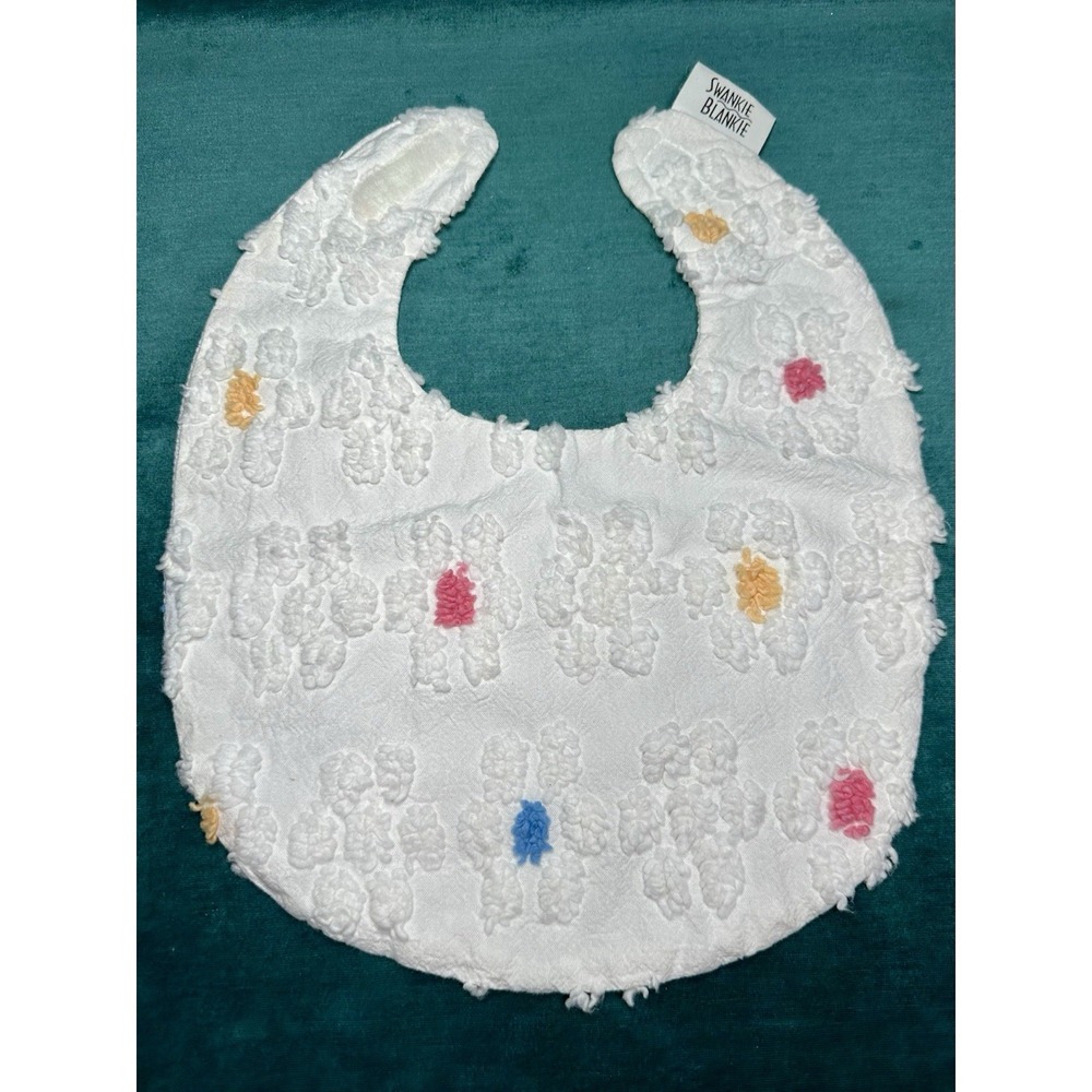 SWANKIE BLANKIE Chenille Baby Bib White with Dots NEW Without Tags